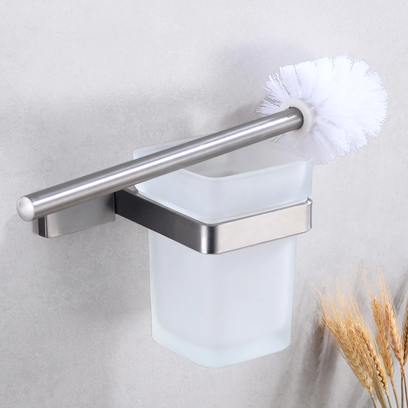 Wall Mounted Toilet Brush Holder Set Stainless Steel Glass Cup Holder Creative Bathroom Hardware Cleaning Brush Holder Rack Wall Mounted Toilet Brush Holder Set Stainless Steel Glass Cup Holder Creative Bathroom Hardware Cleaning Brush Holder Rack