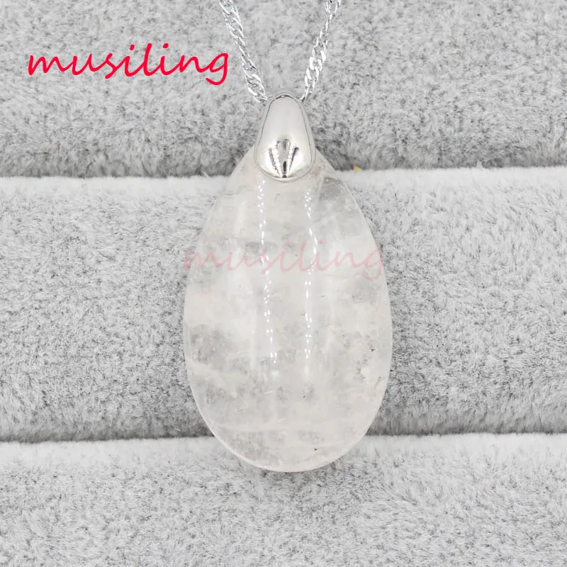 

musiling Jewelry Water Drop Pendant Necklace Chain Natural Stone White Crystal Quartz Reiki Charms Jewelry For Women 1pcs