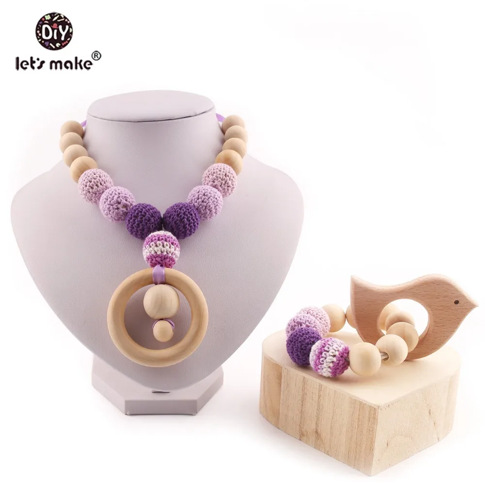 

Let's Make Baby Teether 1set/2pc Bird Wood Ring Crochet Beads Food Grade Wooden Teether Oral Care For Necklaces Teething Toys