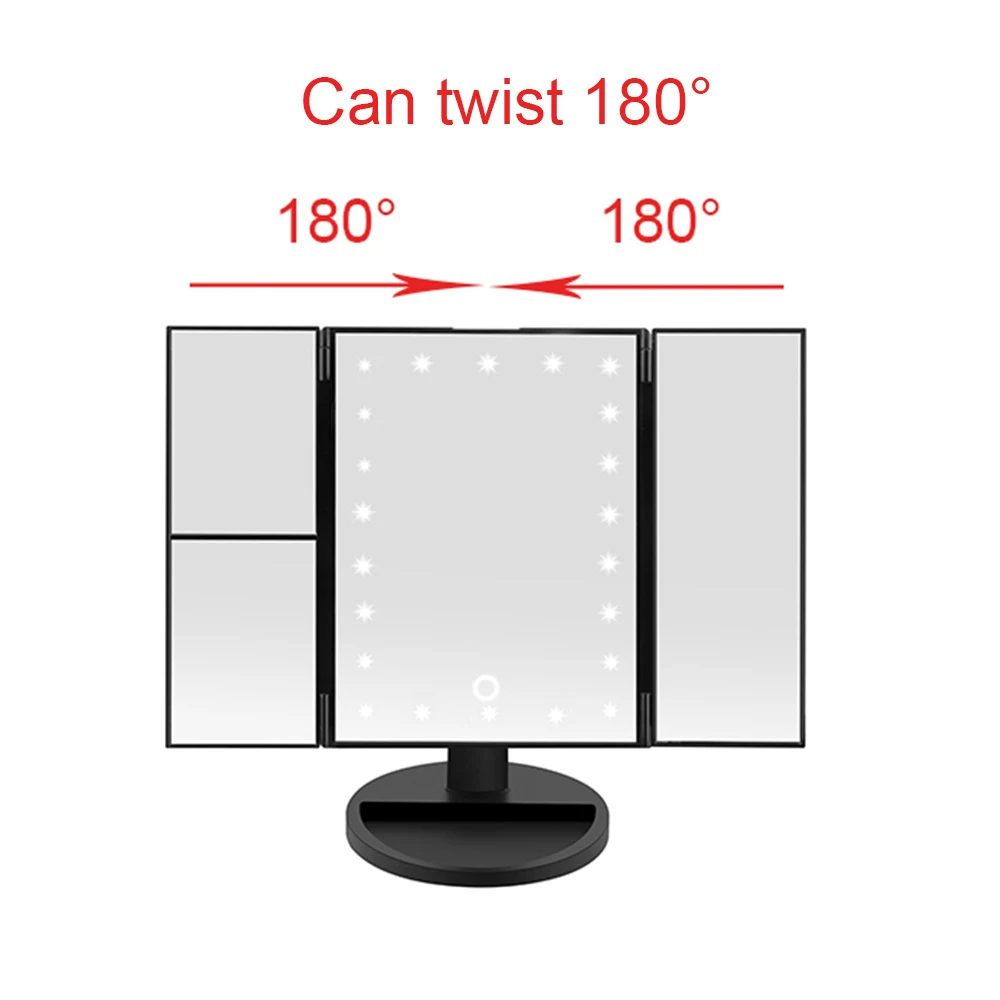 Koop Make up Spiegel Verstelbare helderheid Touch Screen Tafel Desktop 3 Vouwen 22 LED Make 1X 2X 3X 10X vergrootglas Spiegels Vanity