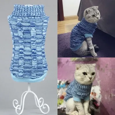 Теплый свитер для кошек ярких цветов в полоску на зиму и весну, джемпер для питомцев, одежда для кошек, маленьких кошек, собак, домашних животных - Цвет: Blue DS036