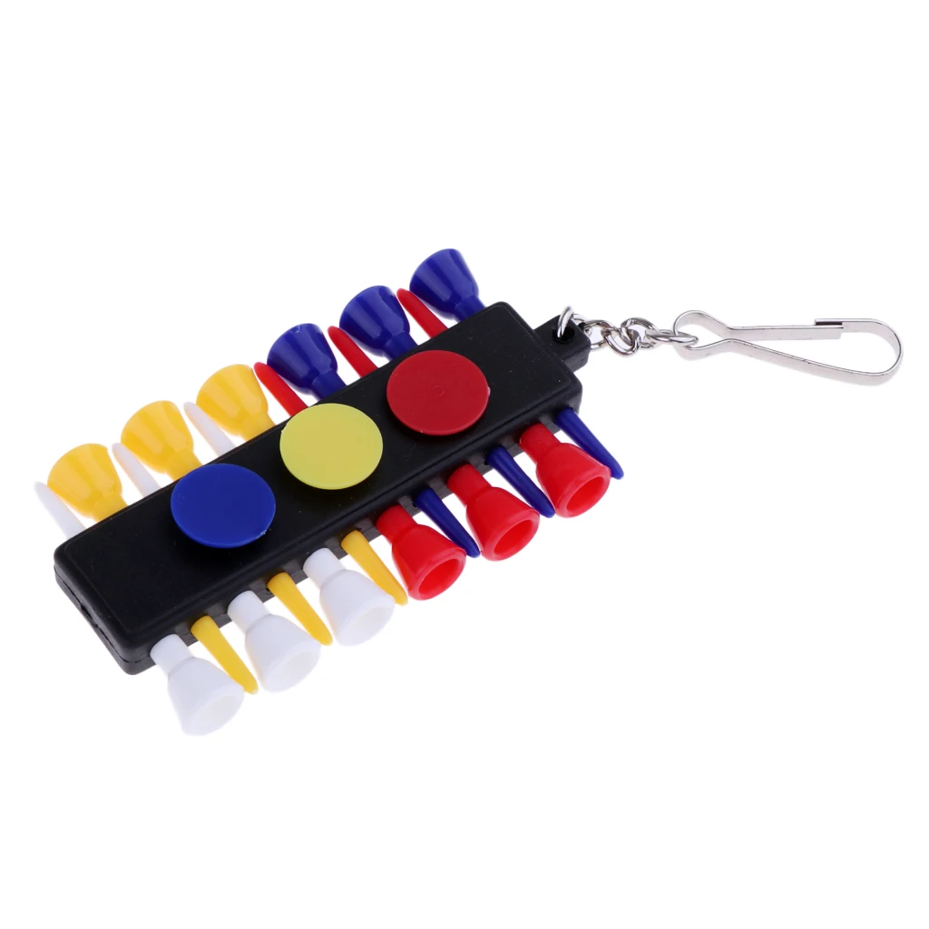 Portable Golf Tee Holder Caddy Keeper 12 Tees & 3 Ball Markers Set with Keychain Keyring Golf Accessory
