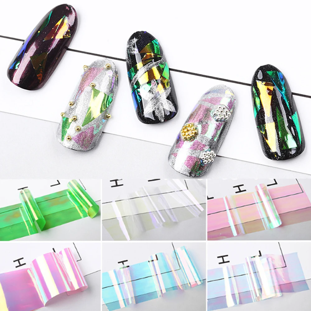 

MORDDA Starry Sky Nail Foils Nail Art Decal Fashion Broken Glass DIY Nail Tips Decorations 6pcs/lot Simple Packing
