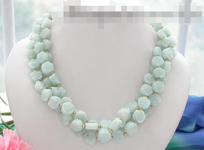 

1690 viridescence carve flower aquamarine jade NECKLACE
