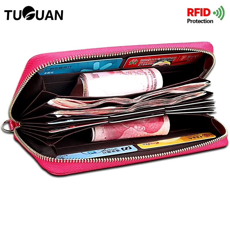 

TUGUAN Women RFID Blocking Wallet Genuine Leather Wallet Big Capacity Female Purse Multi Card Holder Long Women Wallets Zipper