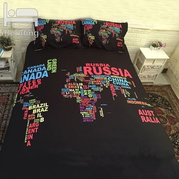 

3Pcs/Set Text World Map Black Bedding Set with Pillow Duvet Cover Comforter Bedding Sets Queen Size Bohemian Mandala Bedcloth