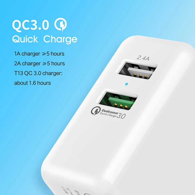 QC3.0 سريع شاحن USB مزدوج ، روك 30 W سريعة تهمة 3.0 الهاتف المحمول شاحن سامسونج/Xiaomi/هواوي FCP سريع شحن QC2.0