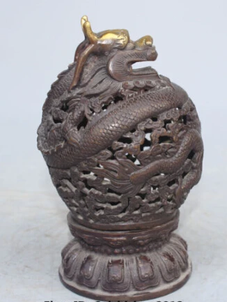 

RHS0132 7" Marked Chinese Bronze Gilt Dragon Dragons Beast Incense Burner Censer Statue