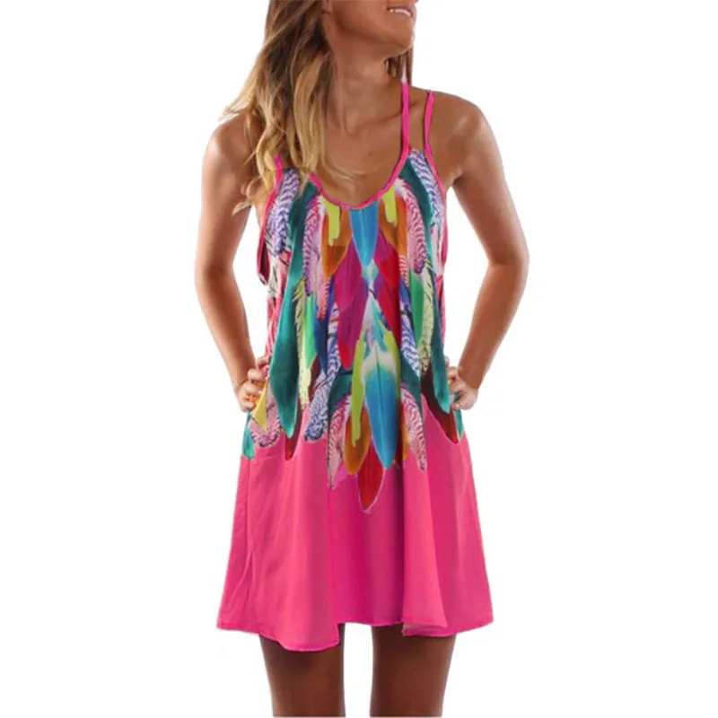 Women's Summer Boho Casual Printed Maxi Party Cocktail Beach Dress Sundress07