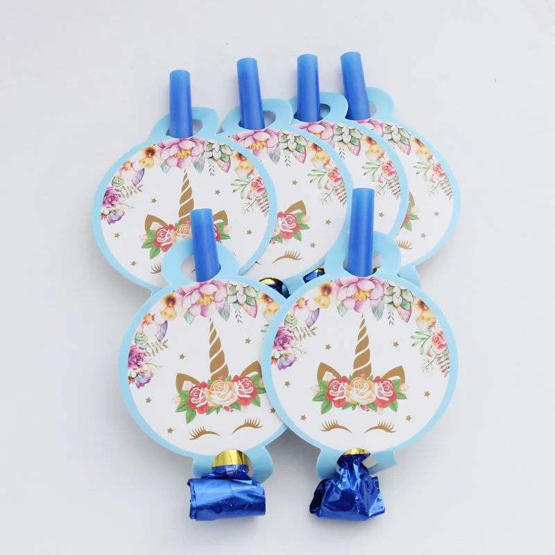 

6pcs Colorful Cartoon Unicorn Funny Whistles Children Birthday Party Blowing Dragon Blowout Baby Birthday Party Supplies