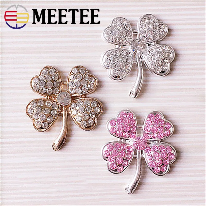 Meetee 10pcs Rhinestones Four Leaf Clover Flowers Button Decoration Buckle Handmade Hair Clip Accessories DIY Materials ZK571 | Дом и сад