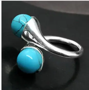 

cute lady's Women's Blue Natural Stone BEAD GEMS 925 STERLING RING (#6 7 8 9) Genuine Handmade Women Gift word 925