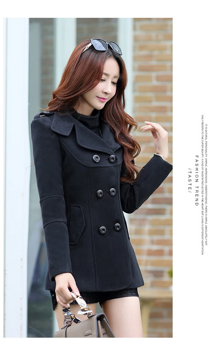 2018  Autumn and winter new female woolen coat short Korean version of the slim slimming lapel double-breasted woolen coat female tide (31)