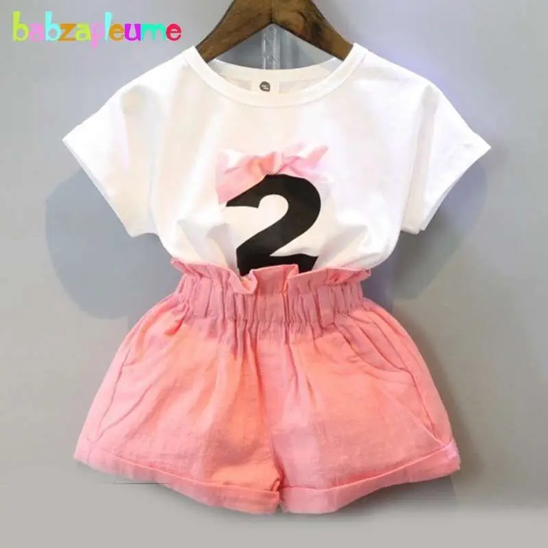 

2Piece 2-6Years 2019 Spring Summer Wear Toddler Girls Outfits For Kids Clothes Cartoon Cute Cotton Baby T-shirt+Shorts Skirt 008