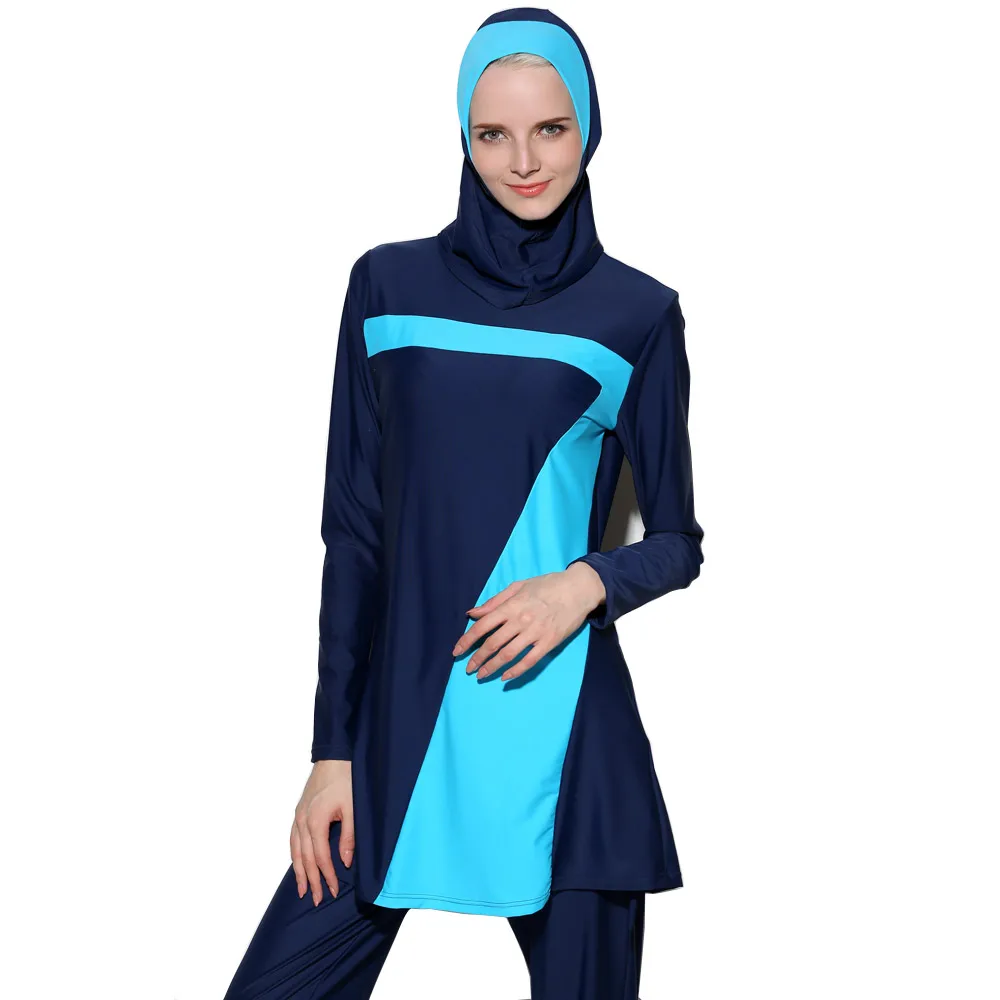 

2018 New 2-piece Muslim Swimwear 2-Color Swimsuit Conservative sexy sun bathing suit Removable hat
