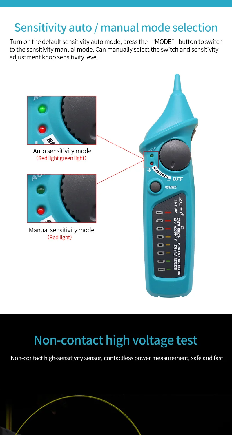 ZOYI ZT-DB01 Бесконтактный детектор напряжения переменного тока тестер напряжения ручка с светодиодный светильник индикатор напряжения 12-1000 В Регулируемая чувствительность