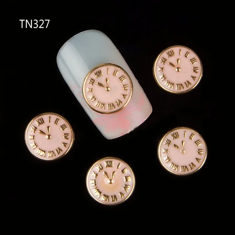 10 Pcs/Lot 3D Gold Alloy Nail Art Decorations Charms Clock Design Manicure Fashion DIY Nail Accessories TN327