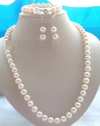 

charm Jew.657 Natural 10mm White Pearl Necklace Bracelet Earrings set (0430)