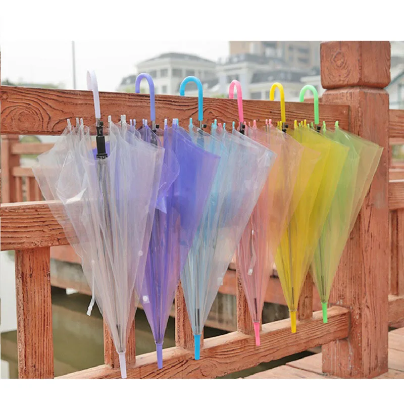 50PCS Wholesale Sunny Rainny Transparent Multicolor Umbrellas Clear PVC
