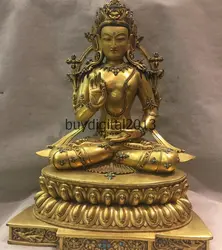 22 "Тибет Буддизм Храм Бронза Золото Бирюзовый Кван-Инь Статуя татхагата