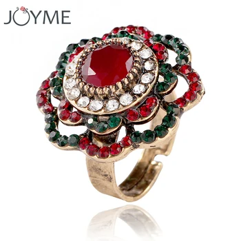 

Turkey Vintage Retro Finge Ring Female Wedding Adjustable Antique Gold Rings Love Red Rose Flower Womens Rings Jewelry