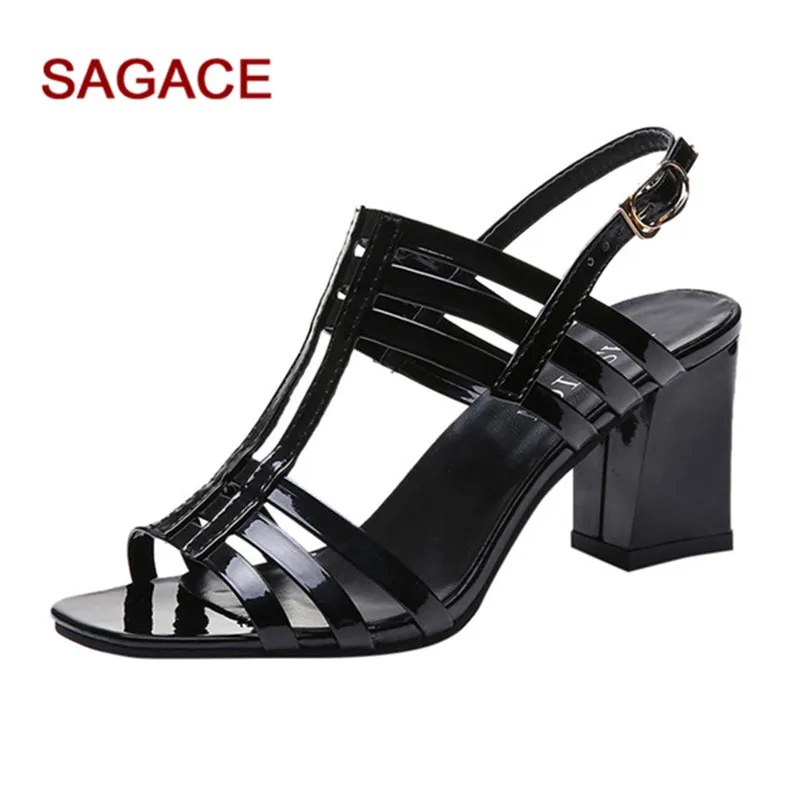 

Women Sandals Gladiator Summer Sandals For Women Buckle Strap Square Heels PU Female Party Wedding Ladies Shoes Mujer 2019