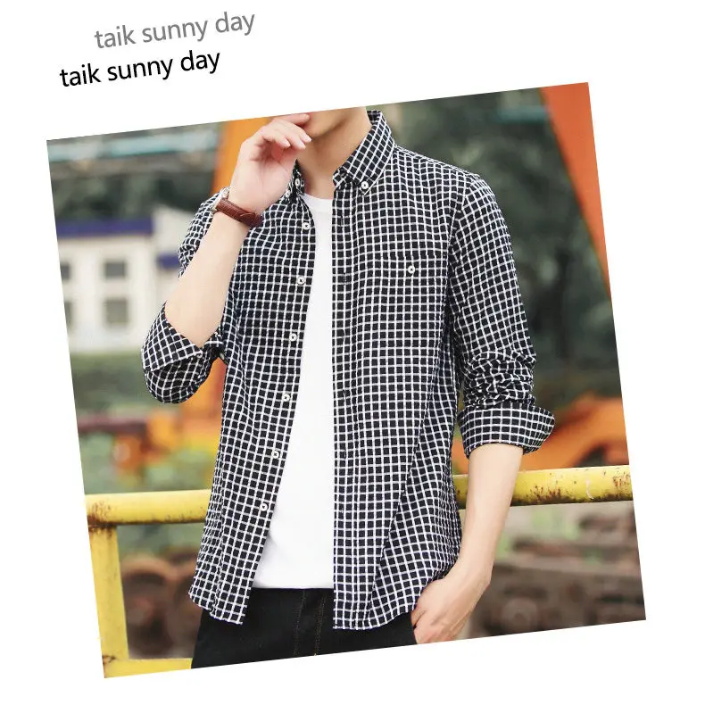 5XL Plaid shirts men clothing Autumn Spring Cotton long sleeve Top quality male shirts dress Brand Muls Plus size 2017 New DJ359-9