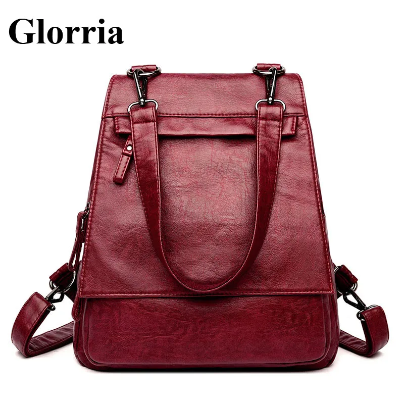 

Glorria 2019 Retro Leather Backpack for Women Multifunction Backpack Teenager Girl Bookbag Travel Backpack Female Laptop Mochila