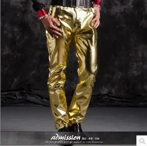 golden 27-44! новая мужская одежда певица Мода DJ DS star стиль тонкие кожаные штаны размер плюс мужской бар Сценические костюмы - Цвет: golden