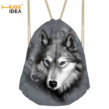 

HUGSIDEA Folding Travel Storage Bags Cool 3D Wolf Pattern Casual Men Folding Reusable Drawstring Bag Backpacks Sac A Main Bolsa