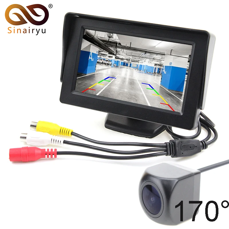 

Sinairyu 2In1 Car Parking System 170 Degree Fisheye Lens Car Rear View Camera with 4.3 inch Monitor, Reversing Backup Camera