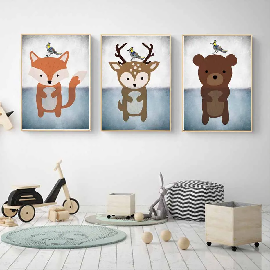 Cute-Cartoon-Animal-Fox-Bear-Rabbit-A4-Canvas-Painting-Art-Print-Poster-Nursery-Wall-Pictures-For(2)