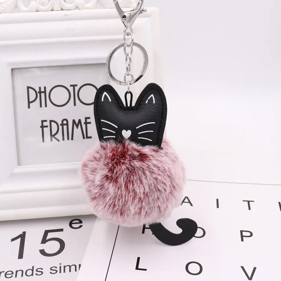 

Zoeber Fluffy Black Cat Keychain Kitty Rabbit Fur Ball Key Chain Bag Chaveiro Women Pompom Key Ring Holder Car Pendant Jewelry