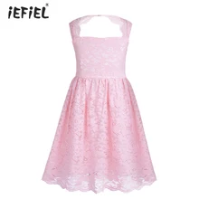 Кружевное платье без рукавов с цветочным узором и вырезом на спине для девочек; праздничное платье принцессы с высокой талией; платье подружки невесты на свадьбу; платье для дня рождения