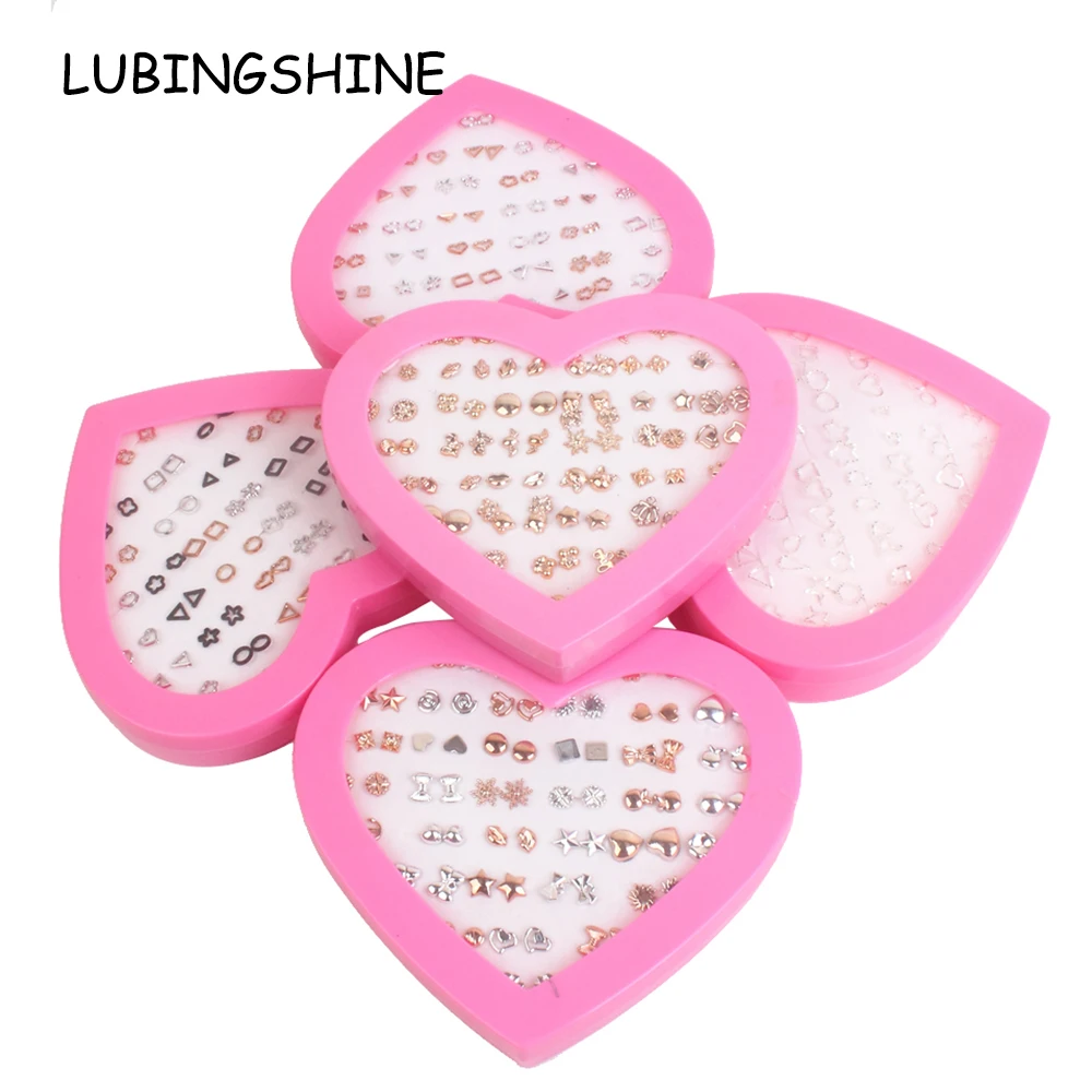 36 пар/лот, маленькие акриловые серьги-гвоздики для женщин и девочек, комплекты для девочек и детей, золотые мини-серьга в форме сердца и звезды с коробкой