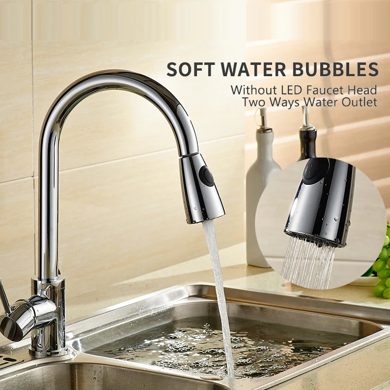 BAKALA Pull Out chrome Kitchen Faucet Sink Mixer Tap Swivel Spout Sink Faucet Swivel Copper Kitchen Faucets tap LH-8105C
