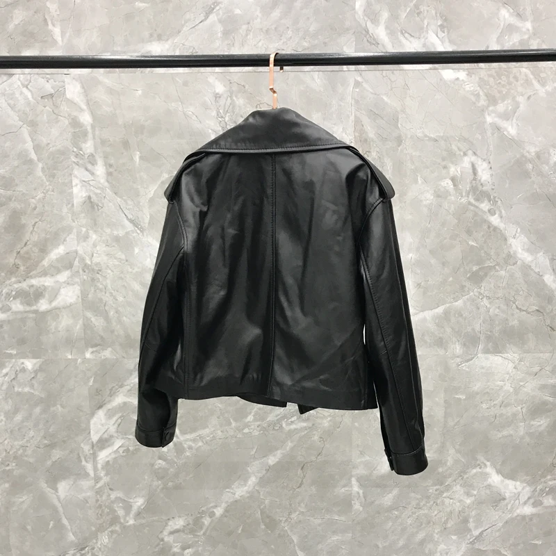 2019 Spring  Short Loose Sheepskin Jacket Korean Casual Raglan Sleeve real leather jacket  genuine leather jacket women