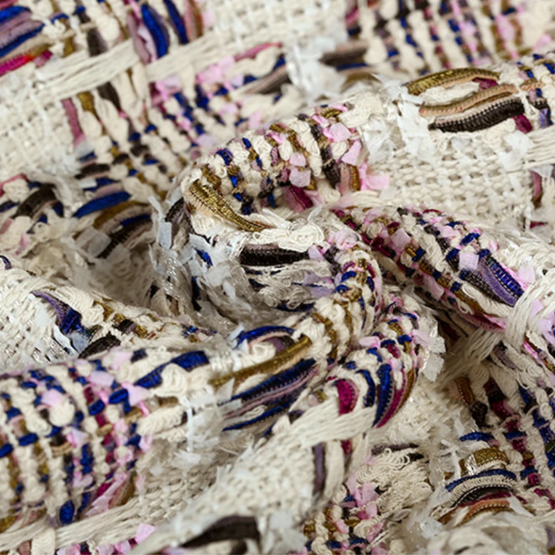 

150CM Wide 480G/M Weight Colorful Check Soft Knitted Tweed Acrylic Polyester Cotton Fabric for Autumn Spring Dress Jacket DE922