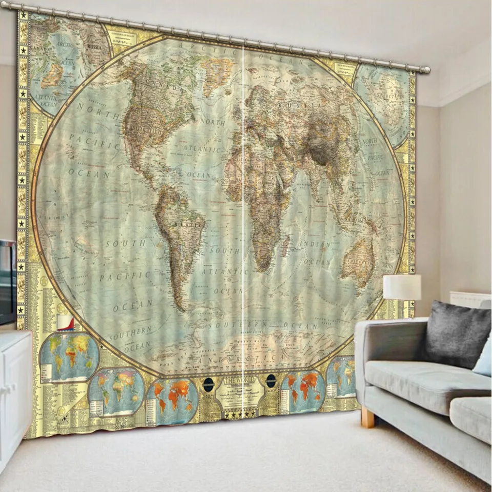 Modern Backdrop Curtains Black Out World Map Modern Backdrop Curtains Black Out