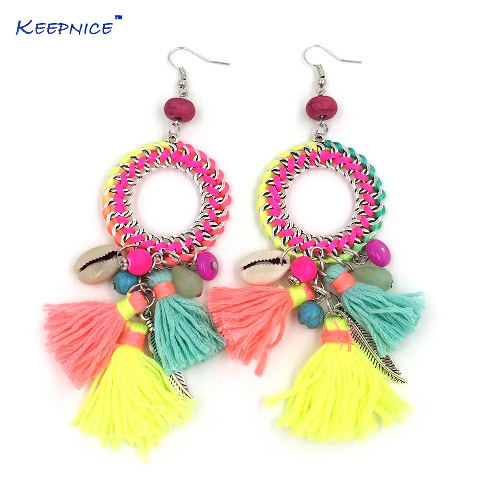 Серьги с кисточками в этническом стиле Разноцветные Летние серьги Ловец снов|dangle