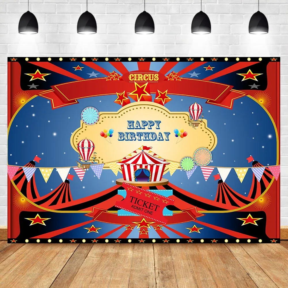 Mocsicka Circus Party Theme Backdrop Tent Colorful Banners Hot Air Balloon Background Happy Birthday Photography Backdrops | Электроника