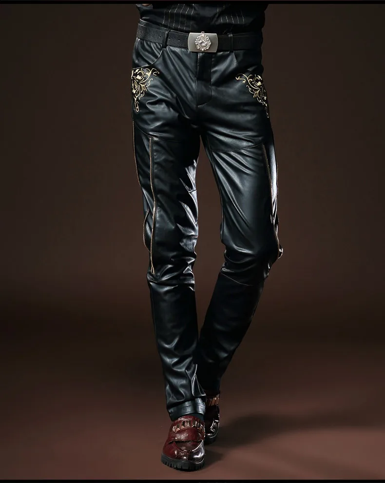 Модные повседневные мужские Новые мужские обтягивающие брюки из искусственной кожи брюки без лишних деталей мужские джинсы 8055 распродажа