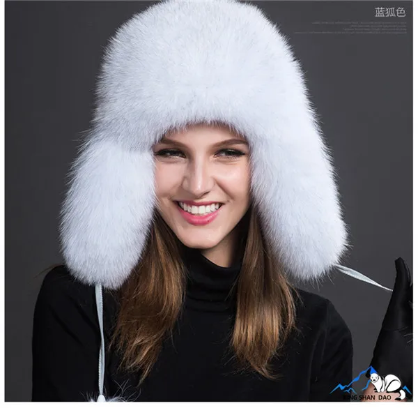 Russia Hot Item Fashion Winter Raccoon&bomber Fox Fur Hat With Ear Flaps For Women Thick and warm Winter Cap mens winter bomber hats Bomber Hats