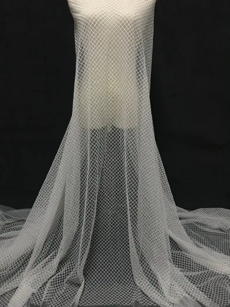 

Off white Squares lace fabric tulle wedding lace fabric 51 inches guipure lace for beautiful dress