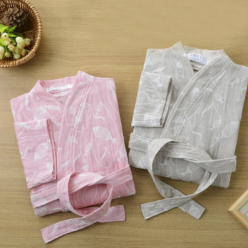 New Spring Autumn 100% Cotton Nightgown Sexy Bath Robe Women's Sleepwear Double deck Gauze Sleepshirts Female Home Bathrobe