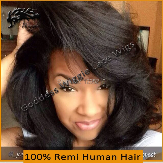 150 Density Brazilian Full Lace Wigs Italian Yaki Short Human Hair Wigs