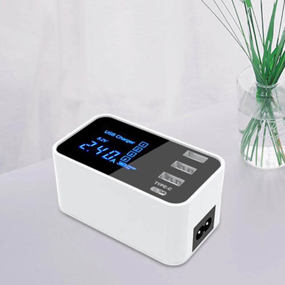 

4 Port 4A LCD Display USB Type-C Charging Station Charger Hub Power Adapter for Mobile Phone Tablet