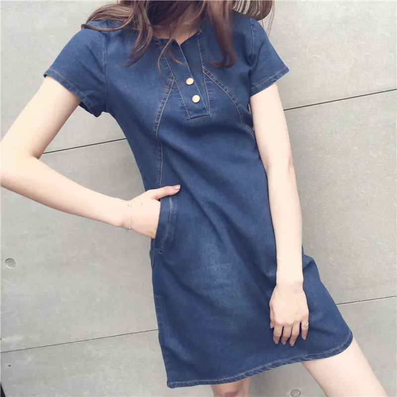 

Dress Women Summer Button Pockets Women's Dress Short Sleeve Women's Summer Sundress Casual Denim Dress Plus Size Dresses 4XL5XL