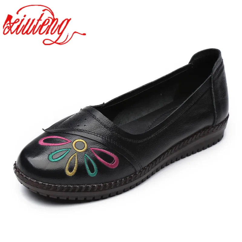 

Xiuteng Hots 2019 Spring Genuine Leather Shoes Woman Embroider Soft Bottom Mary Janes Flats Comfortable Casual Women Shoes