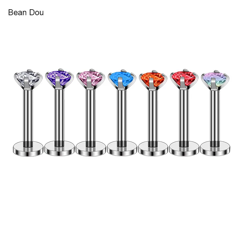 

1PC Fashion Lip Ring Labret Piercing Jewelry Titanium Steel 3mm Round Cubic Zirconia Cartilage Earrings Body Pircing Jewelry New